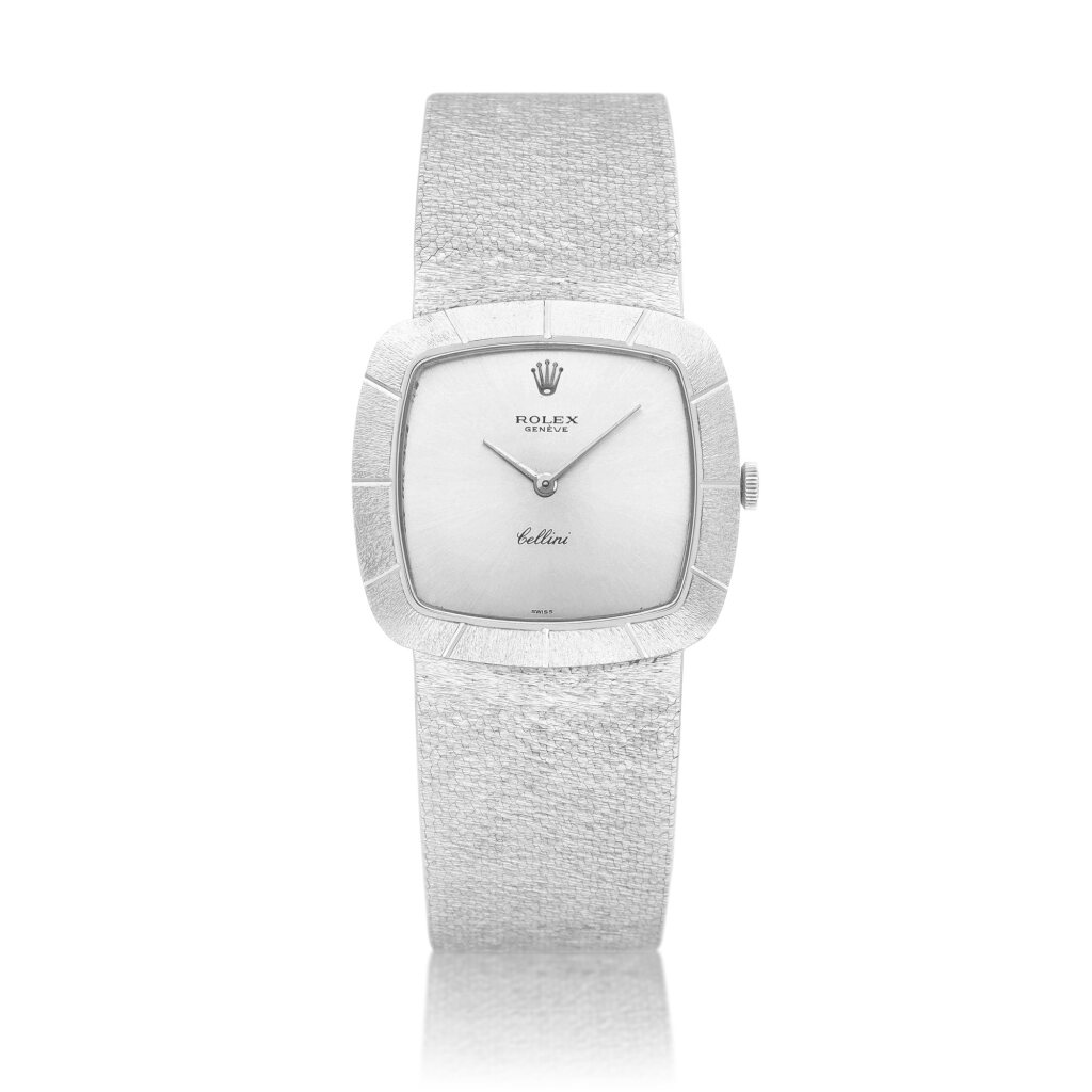 View full screen - View 1 of Lot 8211. Cellini, Reference 3880 | A white gold bracelet watch, Circa 1971 | 勞力士 | Cellini 型號3880 | 白金鏈帶腕錶,約1971年製.