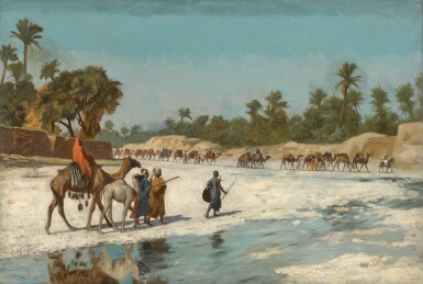 View full screen - View 1 of Lot 205. Caravan passing an oasis .