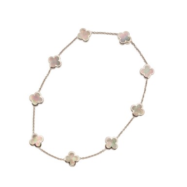 View full screen - View 1 of Lot 330. Van Cleef & Arpels | White Gold and Mother-of-Pearl 'Pure Alhambra' Necklace.