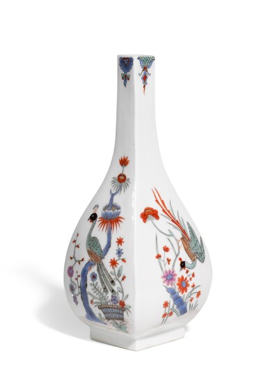 View full screen - View 1 of Lot 74. A Meissen porcelain Dutch-decorated bottle vase, circa 1735, the decoration slightly later.