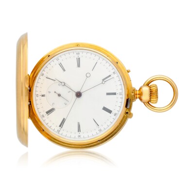 View full screen - View 1 of Lot 215. A gold hunting cased two-train keyless lever watch with jumping 5ths and independent centre seconds Made for tiffany new york, circa 1880, no. 15986.