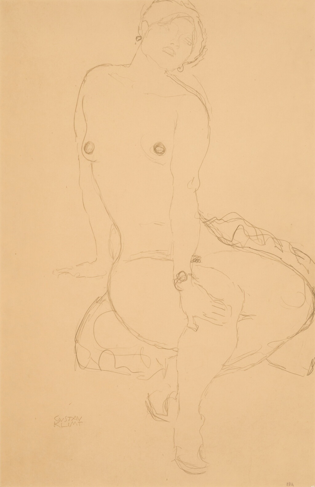 View full screen - View 1 of Lot 41. Sizender Akt von Vorne, den linken Arm auf das rechte Knie gelegt (Seated Nude, Viewed from the Front, Her Left Hand Resting on Her Right Knee).