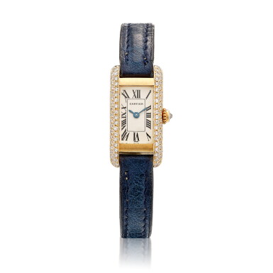 View full screen - View 1 of Lot 614. Cartier | ‘Mini Tank Allongée’ Diamond Wristwatch | 卡地亞 | ‘Mini Tank Allongée’ 鑽石腕錶.
