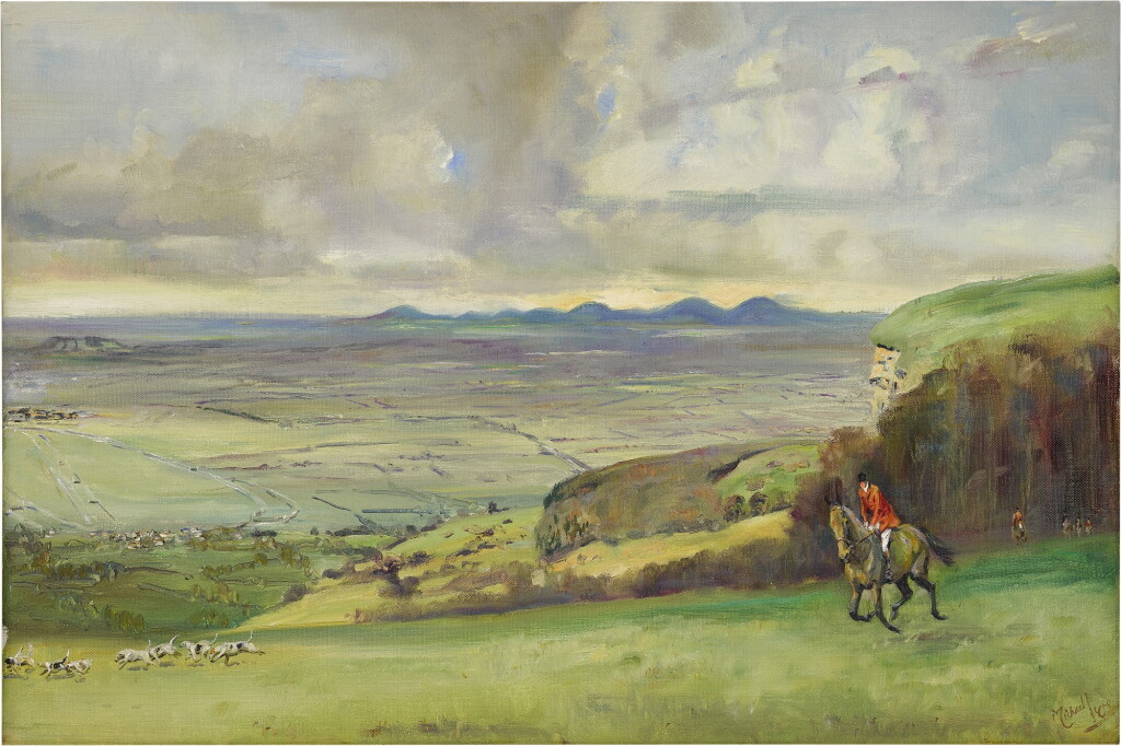 View full screen - View 1 of Lot 46. MICHAEL LYNE | LOOKING TOWARDS CHELTENHAM RACE COURSE (THE COTSWOLD ON CLEEVE COMMON).