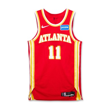 View full screen - View 1 of Lot 29. Trae Young Atlanta Hawks 2025-2026 NBA Tip-Off Game Worn Icon Edition Jersey.