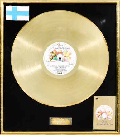 View full screen - View 1 of Lot 2043. Queen – Freddie Mercury's Finnish in-house sales award for A Night At The Opera.