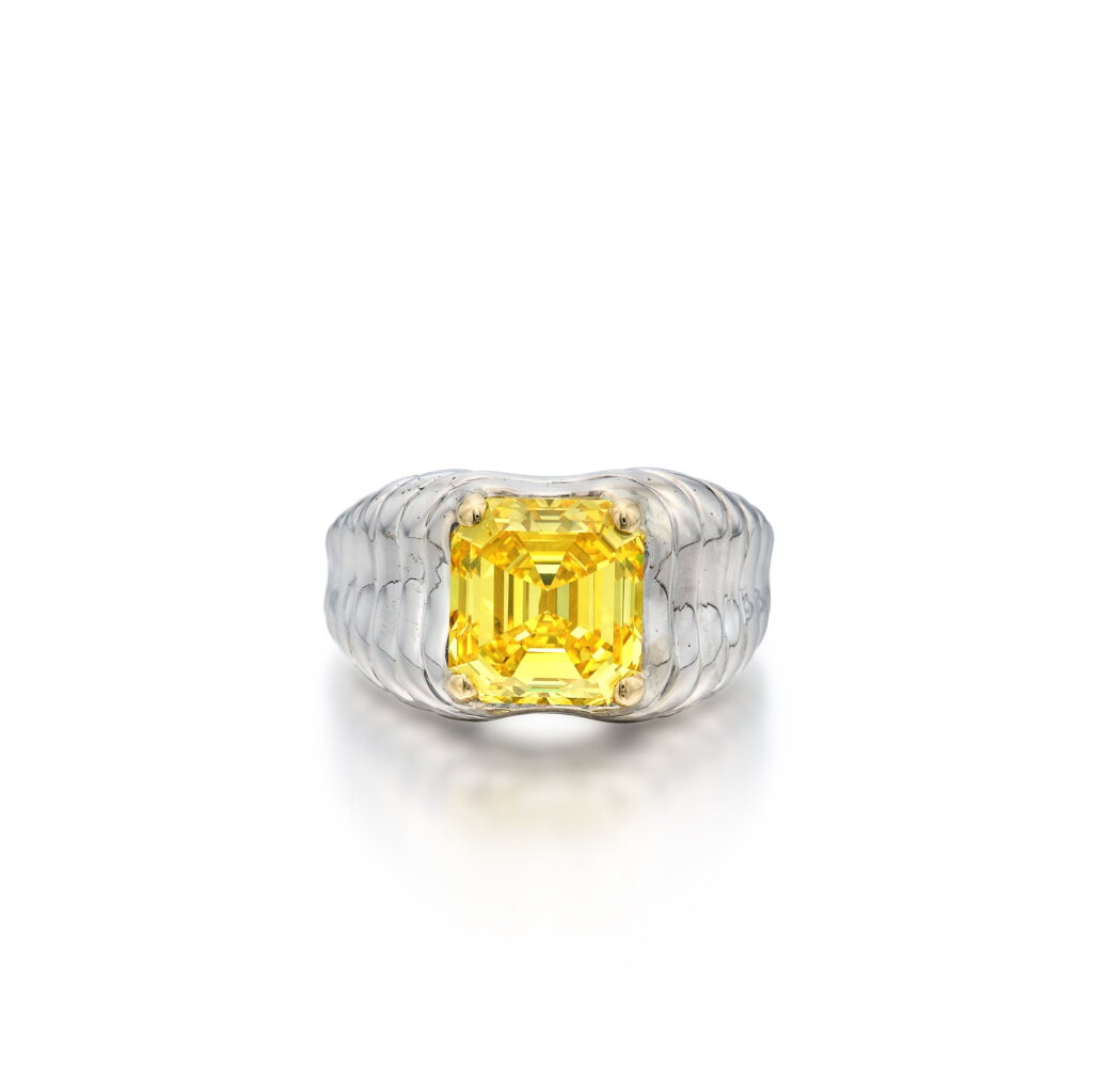 View full screen - View 1 of Lot 71. Fancy Vivid Yellow Diamond Ring.