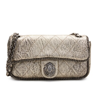 View full screen - View 1 of Lot 9. Metallic Gold Quilted Aged Calfskin Leather Leo the Lion Single Flap Bag Ruthenium Hardware, 2007.