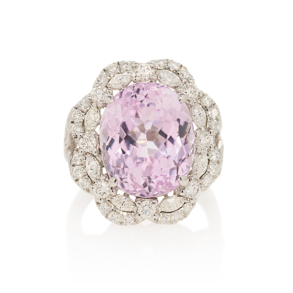 View full screen - View 1 of Lot 138. Kunzite and diamond ring.