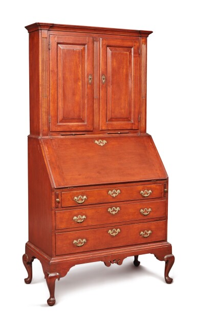 View full screen - View 1 of Lot 14. Fine and Rare Diminutive Chippendale Inlaid Cherrywood and Butternut Slant-Front Desk-and-Bookcase on Frame, probably Hartford County, Connecticut or Hampshire County, Massachusetts, circa 1785.