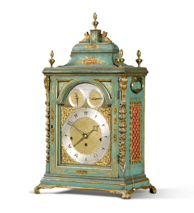 View full screen - View 1 of Lot 143. A George III green and gilt japanned musical table clock for the Turkish market, Isaac Rogers, London, circa 1770.