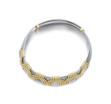 View full screen - View 1 of Lot 74. STEEL AND GOLD CHOKER, ‘TUBOGAS’, BULGARI.