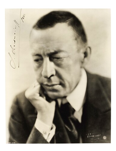 View full screen - View 1 of Lot 79. S. Rachmaninov. Fine photograph signed and dated on the image ("S.Rachmaninoff 1941").