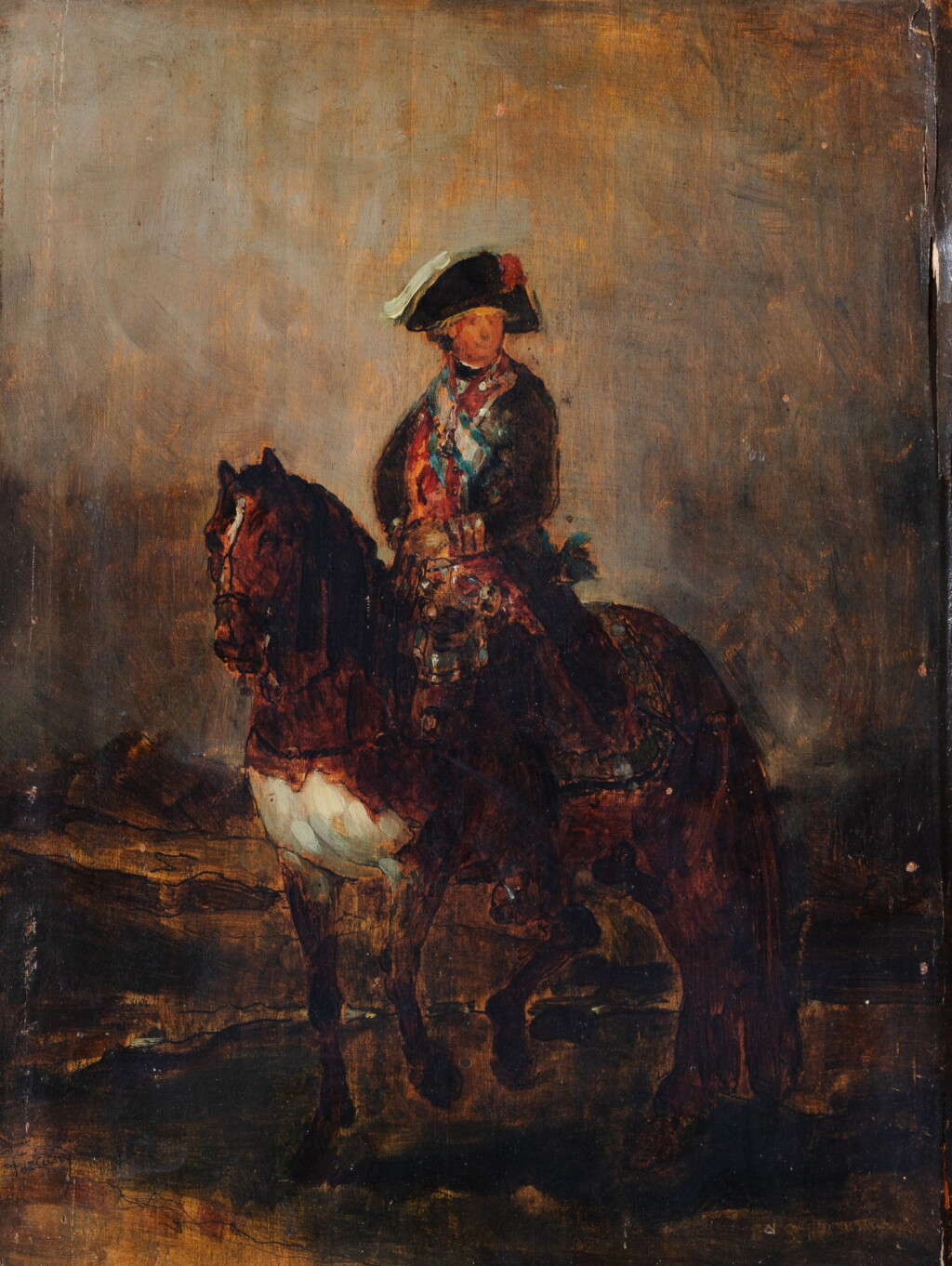 View full screen - View 1 of Lot 54. Mariano Fortuny after Francisco de Goya, Equestrian portrait of Charles IV (1748-1819) | Mariano Fortuny d'après Francisco de Goya, Portrait équestre de Charles IV (1748-1819).