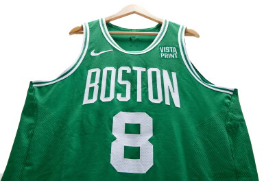 View full screen - View 1 of Lot 47. Kristaps Porzingis 'Boston Celtics Debut' 2023-2024 Kia NBA Tip-Off Game Worn Away Jersey.