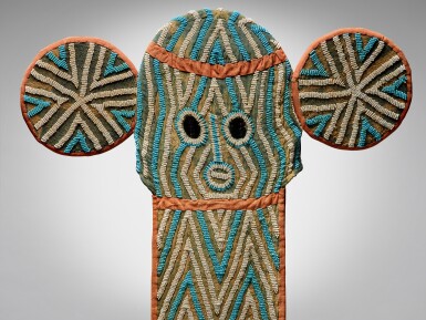 View full screen - View 1 of Lot 71. Bamileke Beaded Helmet Mask, Grassfields, Cameroon.