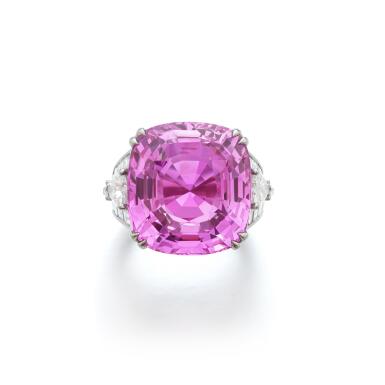 View full screen - View 1 of Lot 580. Pink sapphire and diamond ring.