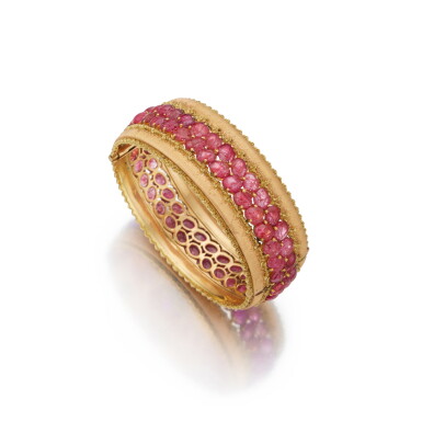 View full screen - View 1 of Lot 306. Gold and Ruby Bangle-Bracelet.