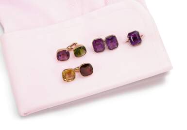 View full screen - View 1 of Lot 1121. TWO PAIRS OF GEM SET CUFFLINKS.