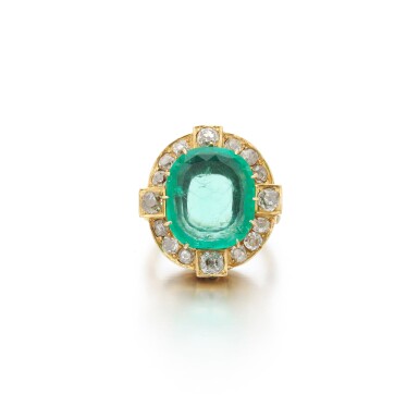 View full screen - View 1 of Lot 1. Emerald and diamond Ring .