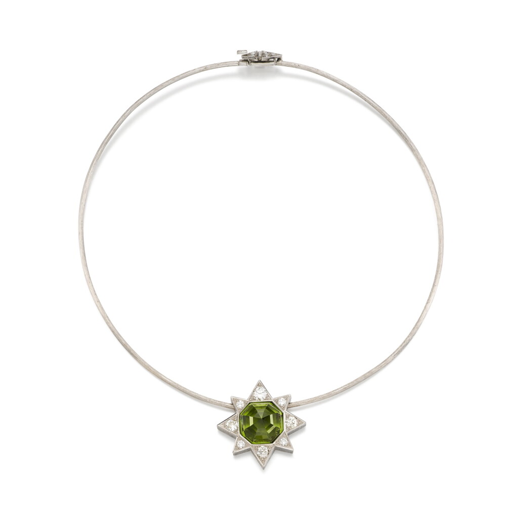 View full screen - View 1 of Lot 100. Peridot and diamond necklace, 1988.