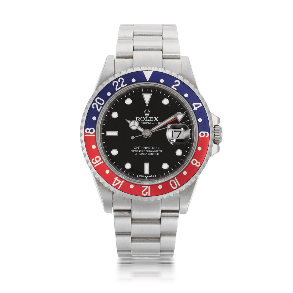 View full screen - View 1 of Lot 701. REFERENCE 16710, GMT MASTER II 'STICK DIAL' STAINLESS STEEL DUAL-TIME WRISTWATCH WITH DATE AND BRACELET CIRCA 2007.