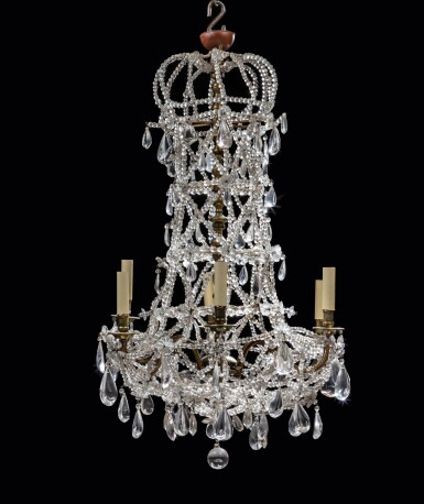 View full screen - View 1 of Lot 538. A French crystal and gilt-metal six-light chandelier, 19th century .