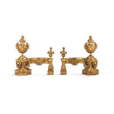 View full screen - View 1 of Lot 418. A pair of French gilt-bronze fire-dogs, late 18th century.