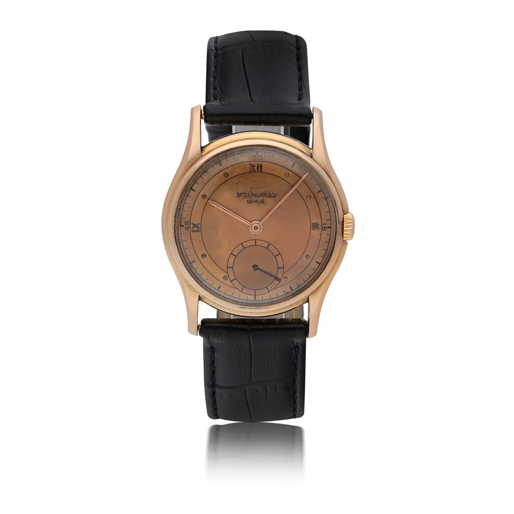 View full screen - View 1 of Lot 58. PATEK PHILIPPE | CALATRAVA, REF 1527 PINK GOLD WRISTWATCH MADE IN 1944.