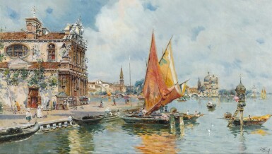 View full screen - View 1 of Lot 71. ANTONIO MARÍA DE REYNA MANESCAU | Santa Maria Zobenigo with Santa Maria della Salute Beyond, a Venetian Capriccio.