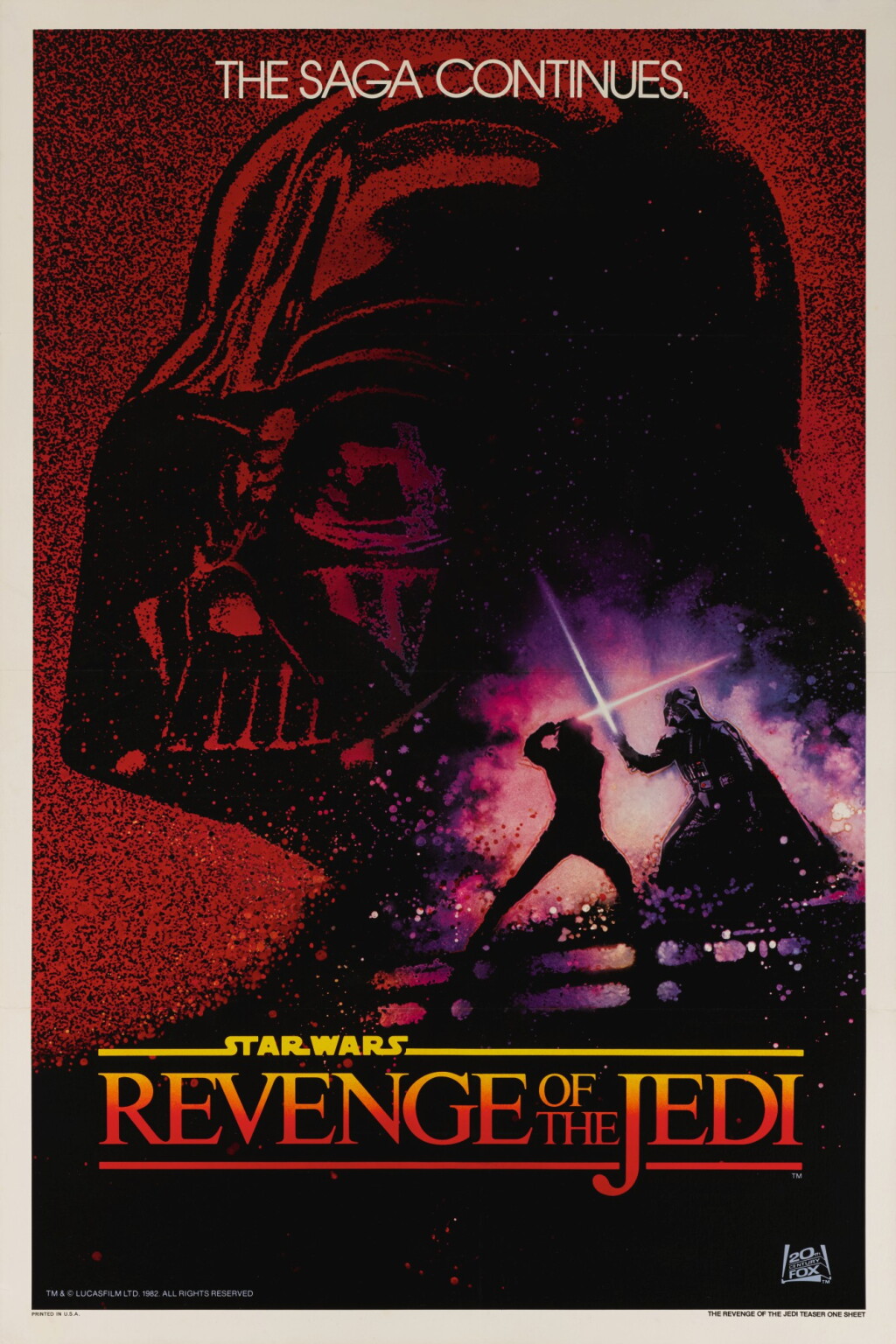 View full screen - View 1 of Lot 78. REVENGE OF THE JEDI, FIRST ADVANCE AND TRI-FOLDED POSTER, DREW STRUZAN, 1982.