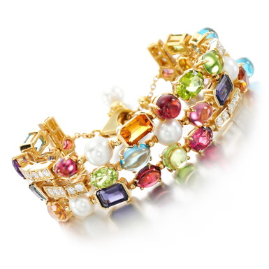 View full screen - View 1 of Lot 94. Gem set, diamond and cultured pearl bracelet, 'Allegra'.