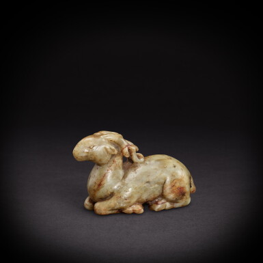 View full screen - View 1 of Lot 9473. A celadon and russet jade deer, Song dynasty | 宋 青玉鹿.