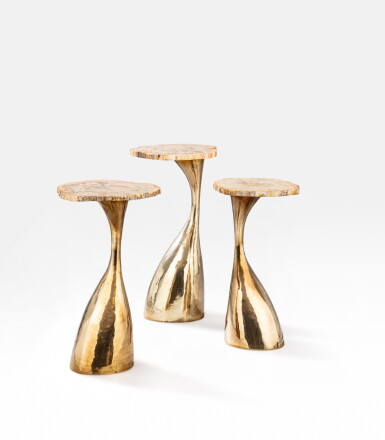 View full screen - View 1 of Lot 47. Set of three Quille side tables | Ensemble de trois guéridons Quille.