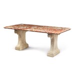 A carved marble pedestal table, the carved white marble supports possibly early 18th century