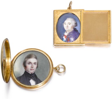 View full screen - View 1 of Lot 89. TWO ENGINE-TURNED GOLD LOCKETS, ONE SIMON-ACHILLE LÉGER, PARIS, 1815/16-1826, THE OTHER UNMARKED, PROBABLY AMERICAN, DATED 1847.