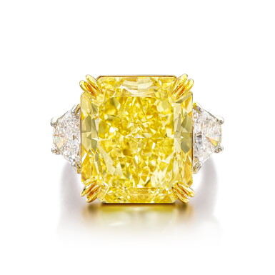 View full screen - View 1 of Lot 1850. Fancy Vivid Yellow Diamond and Diamond Ring | 18.08克拉 艷彩黃色鑽石 配 鑽石 戒指.