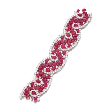 View full screen - View 1 of Lot 830. Ruby and diamond bracelet.