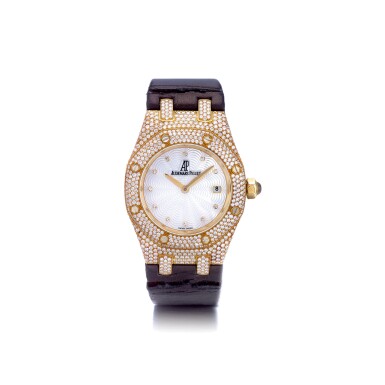 View full screen - View 1 of Lot 892. AUDEMARS PIGUET | REF 67605BA LADY'S ROYAL OAK, A PINK GOLD AND DIAMOND-SET WRISTWATCH WITH DATE, CIRCA 2005 | 愛彼 | 67605BA型號「ROYAL OAK」女裝粉紅金鑲鑽石腕錶備日期顯示,年份約2005.