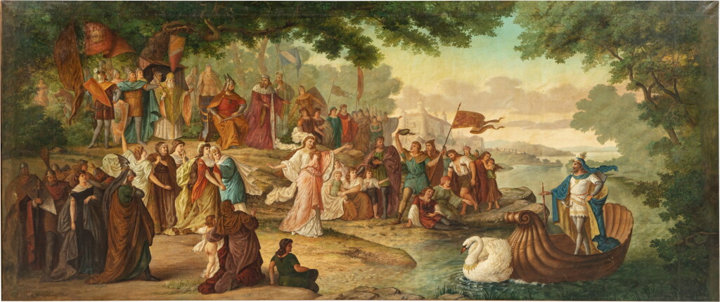 View full screen - View 1 of Lot 186. The arrival of Lohengrin in Antwerp, after the painting in the great hall of Neuschwanstein Castle | L’arrivée de Lohengrin à Anvers, d’après la peinture du grand salon du château de Neuschwanstein.
