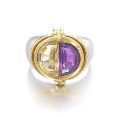 View full screen - View 1 of Lot 1106. Amethyst and citrine ring.