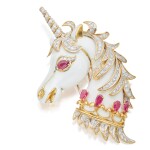 David Webb | Ruby, Diamond and Enamel Clip-Brooch