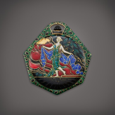 View full screen - View 1 of Lot 146. An Art Deco yellow gold and cloisonné enamel hexagonal open faced watch, Circa 1925.
