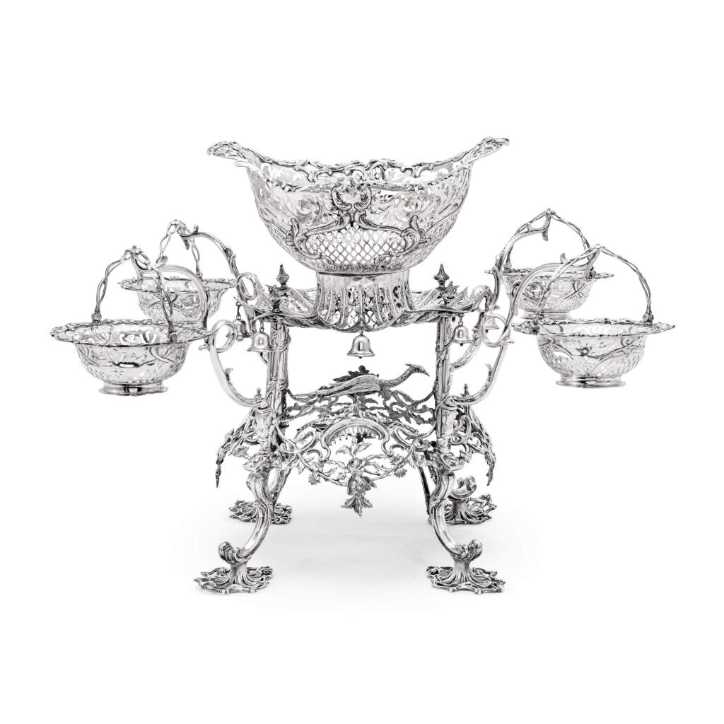 View full screen - View 1 of Lot 21. A George III Silver Five-Basket Epergne, John Langford II & John Sebille, London, 1766.