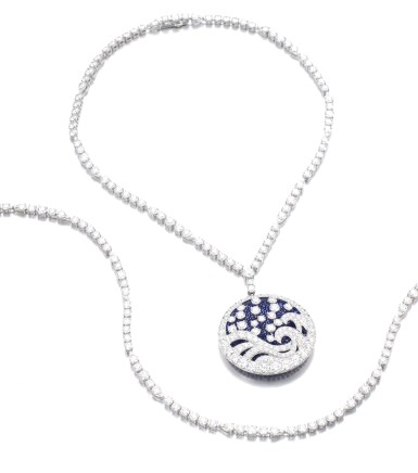 View full screen - View 1 of Lot 100. GRAFF | SAPPHIRE AND DIAMOND NECKLACE.