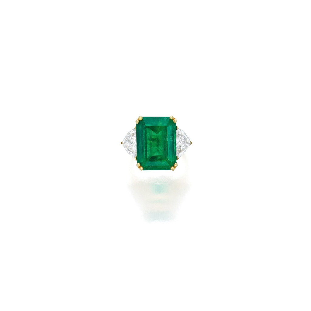 View full screen - View 1 of Lot 93. Emerald and Diamond Ring.