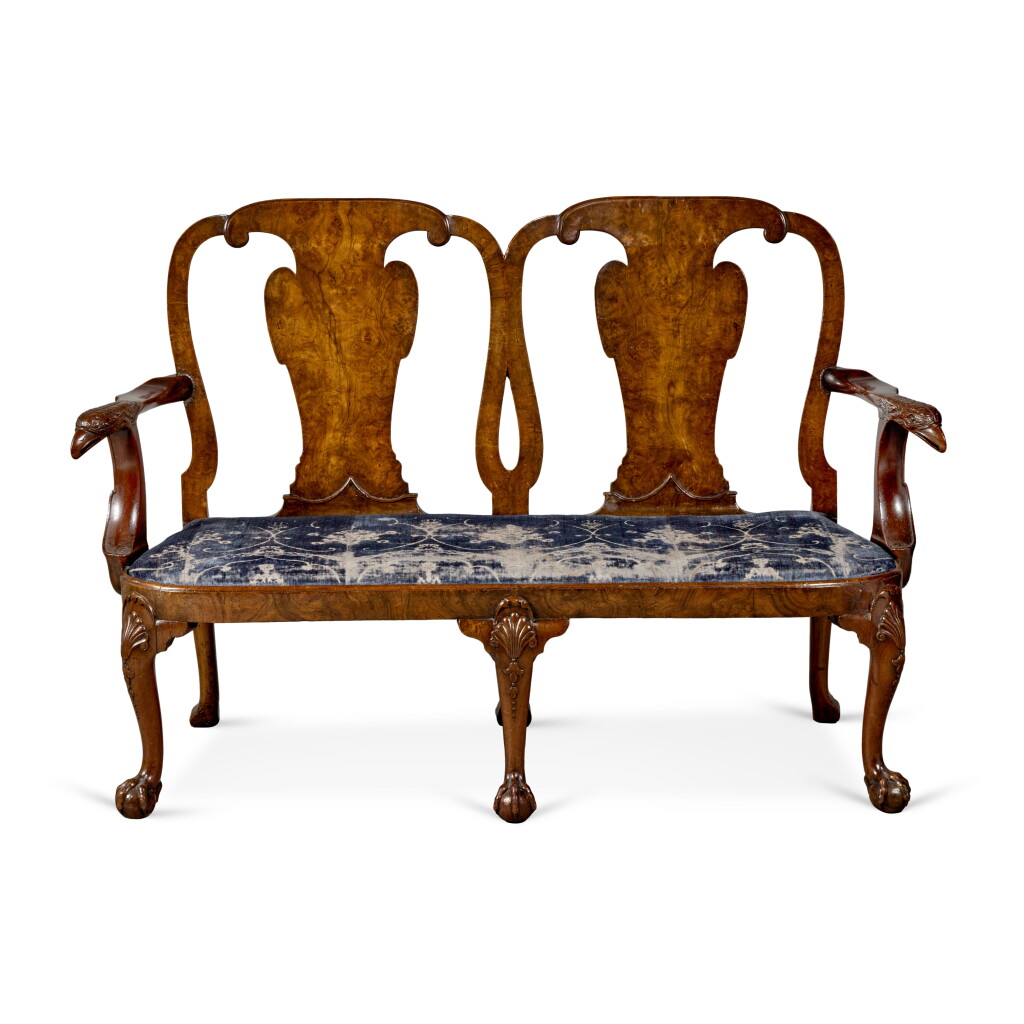 View full screen - View 1 of Lot 118. A George II Walnut Double-Chair-Back Settee, Attributed to Giles Grendey, Second Quarter 18th Century.