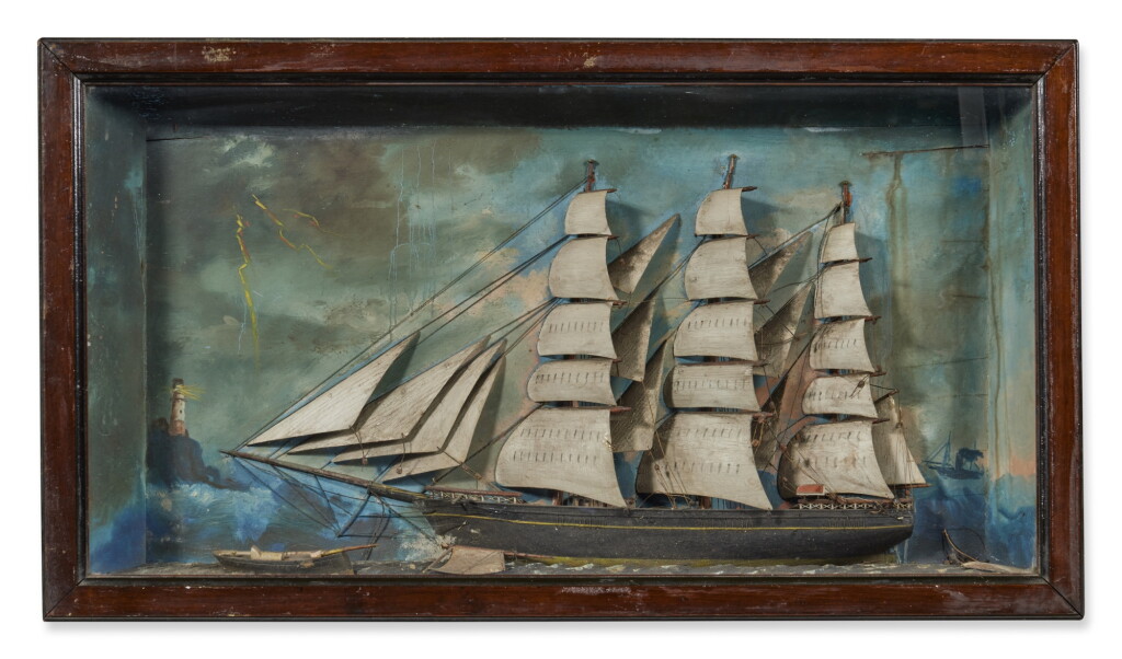 View full screen - View 1 of Lot 227. A Pair of Victorian Framed Painted Ship Dioramas, Mid-19th Century.