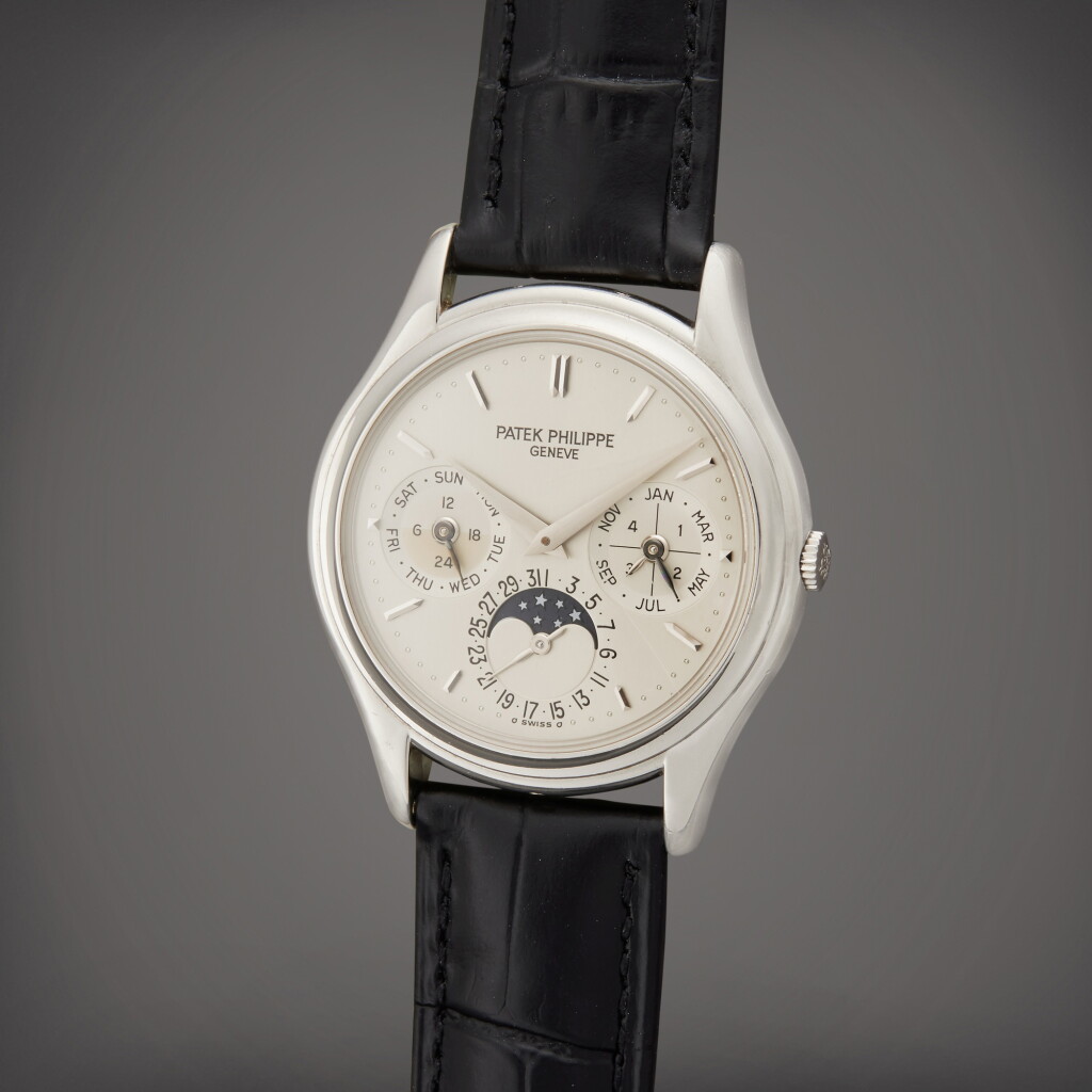 View full screen - View 1 of Lot 14. Reference 3940P-011 | A platinum automatic perpetual calendar wristwatch with moon phases, 24 hour and leap year indication, Circa 2005.