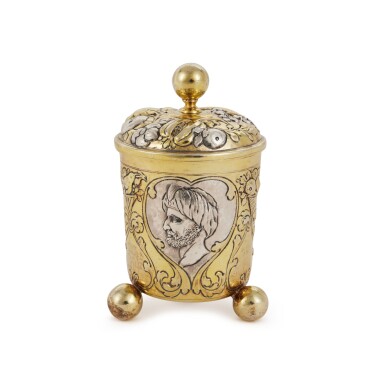 View full screen - View 1 of Lot 50. A German Parcel-Gilt Silver Covered Beaker, Johann Christoph Pfeiffelmann, Augsburg, Circa 1700.